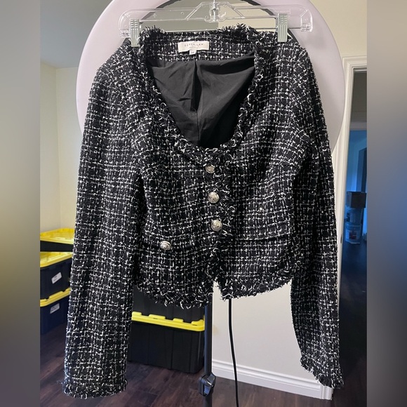 Derek Lam Tweed Scoop Neck Cropped Blazer Jacket - Picture 13 of 16